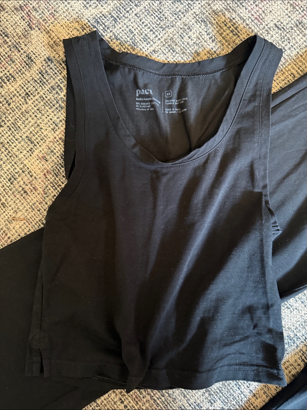 Pact Organic Cotton Black Two-Piece Lounge Set - Tank Top & Wide-Leg Pants XS - Picture 2 of 4